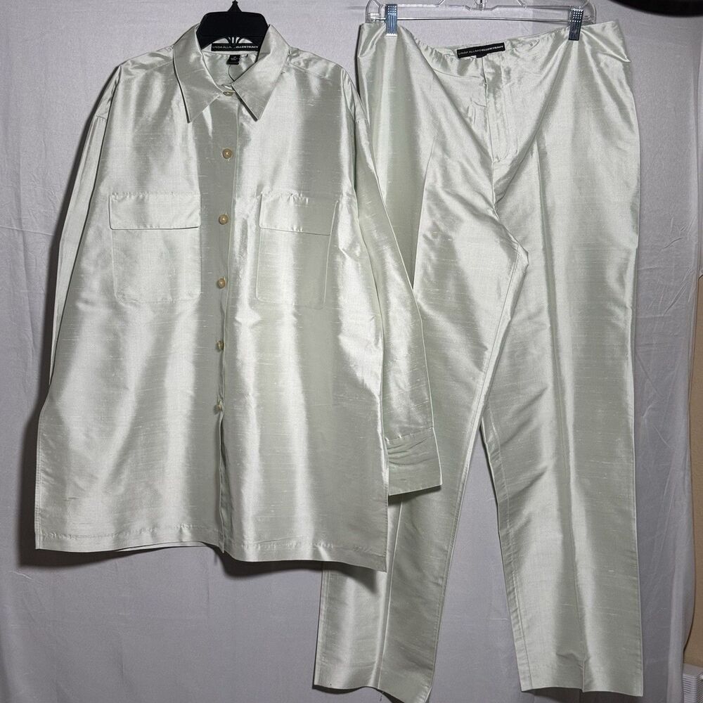 Linda Allard Ellen Tracy 100% Silk Pant Set Mint Green Size 14 NWOT Luxury Chic